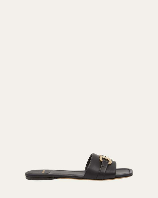 Leah Gancini Bit Leather Slide Sandals